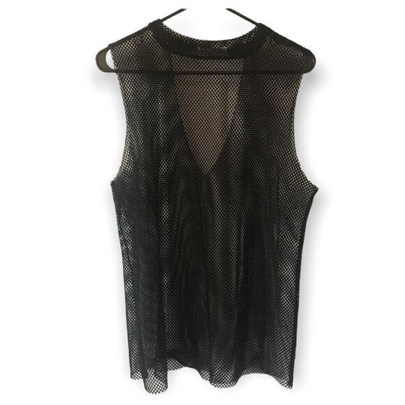 3/$15 Gaze usa black sleeveless sheer net top - Picture 2 of 6